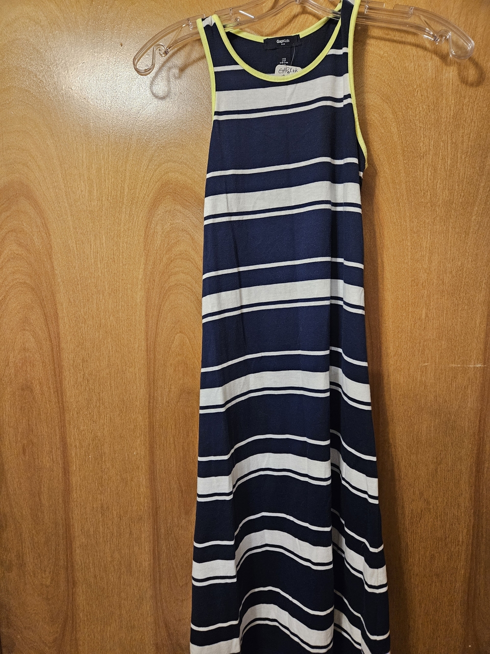 GAP Navy and White Striped Maxi Dress with Lime Trim